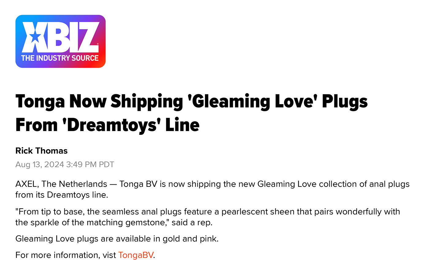 2024-08 Xbiz - Dreamtoys Gleaming Love